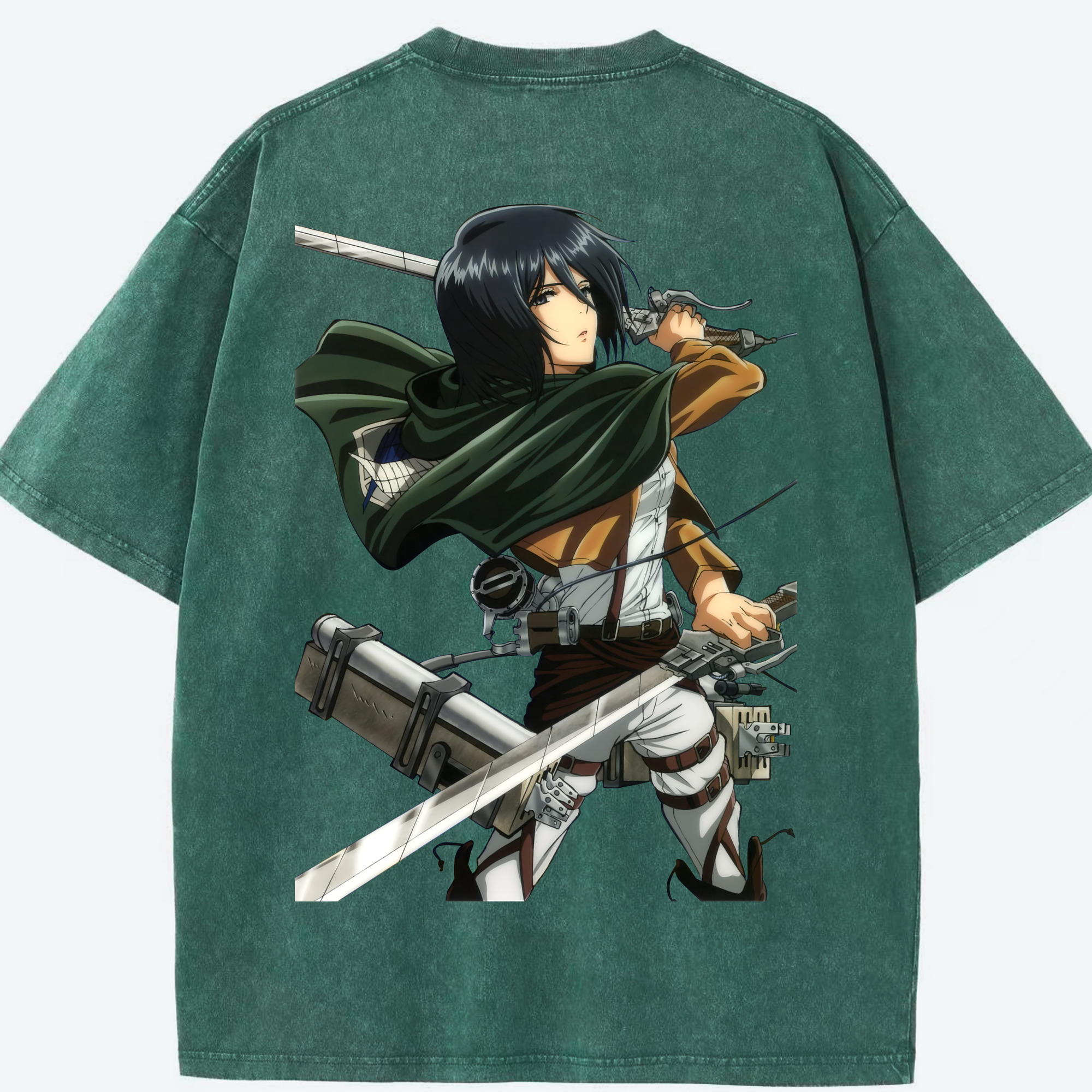 （画像用） 進撃の巨人 ミカサ·アッカーマン Attack on Titan Mikasa Ackerman 綿100% ヴィンテージ風 半袖Tシャツ（背面プリント）